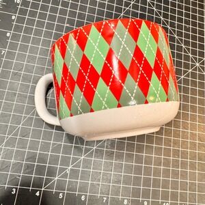 Modern Gourmet Foods Argyle Mug Red Green White Stoneware Holiday Christmas Gift